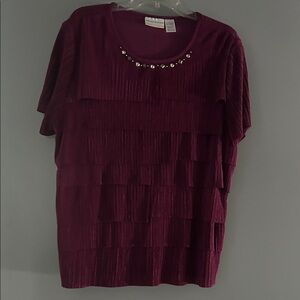 Worthington Plum Tiered Short-Sleeve Jewel Neck Top